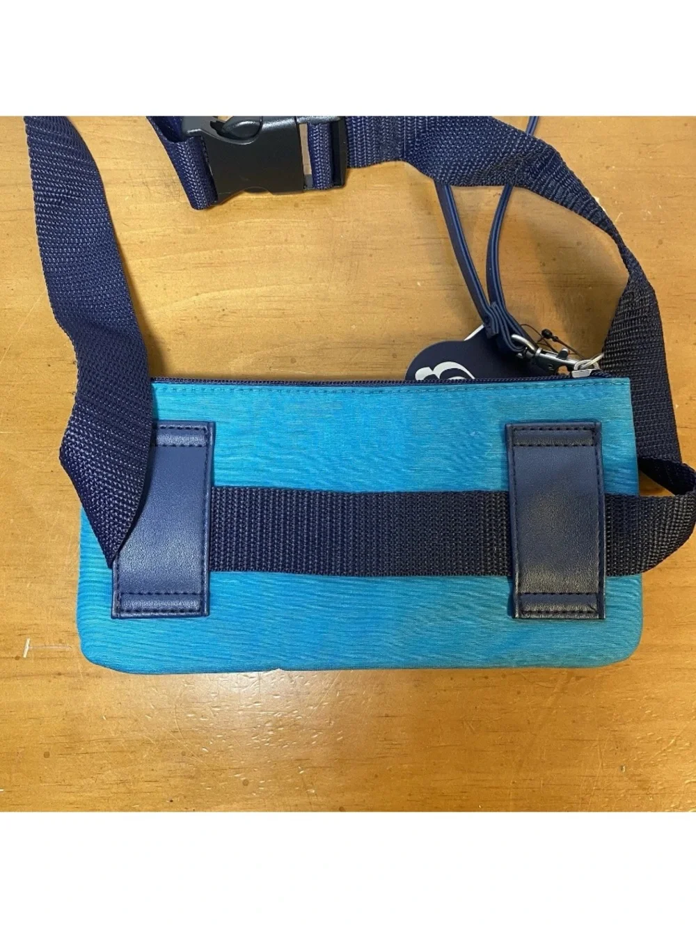 Skechers Chambray Crossbody Belt Bag Wristlet Zip Snap Fanny Pack Teal Aqua Blue
